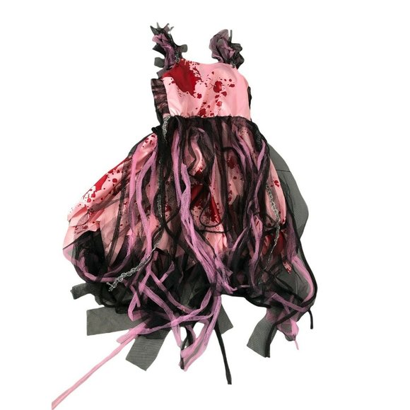 Halloween Spooky Gray Pink Tulle Dress w Blood Girls 8-10 Creepy Costume - Picture 6 of 8